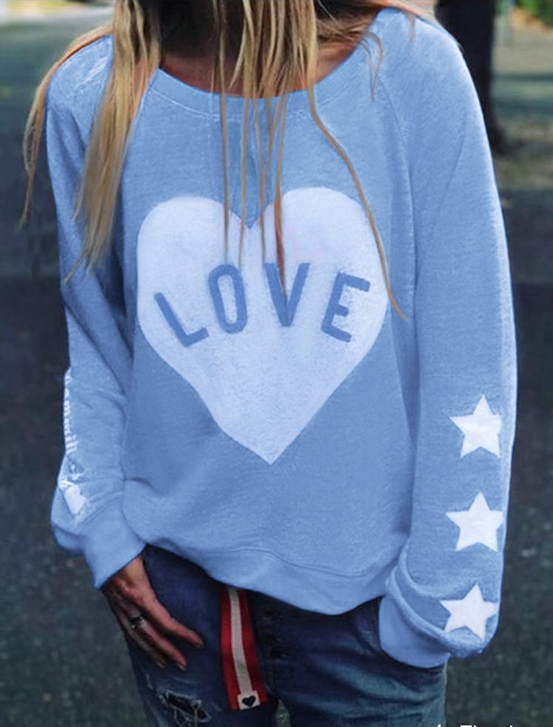 Loose Long Sleeve Round Neck Love Print T-Shirt - T-Shirts - INS | Online Fashion Free Shipping Clothing, Dresses, Tops, Shoes - 20-30 - 21/06/2021 - Category_T-Shirts