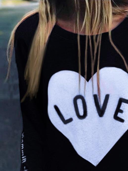 Loose Long Sleeve Round Neck Love Print T-Shirt - T-Shirts - INS | Online Fashion Free Shipping Clothing, Dresses, Tops, Shoes - 20-30 - 21/06/2021 - Category_T-Shirts