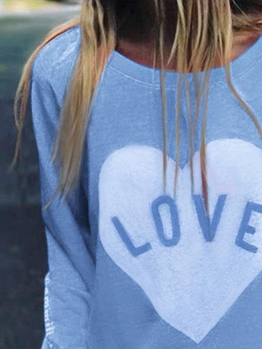 Loose Long Sleeve Round Neck Love Print T-Shirt - T-Shirts - INS | Online Fashion Free Shipping Clothing, Dresses, Tops, Shoes - 20-30 - 21/06/2021 - Category_T-Shirts