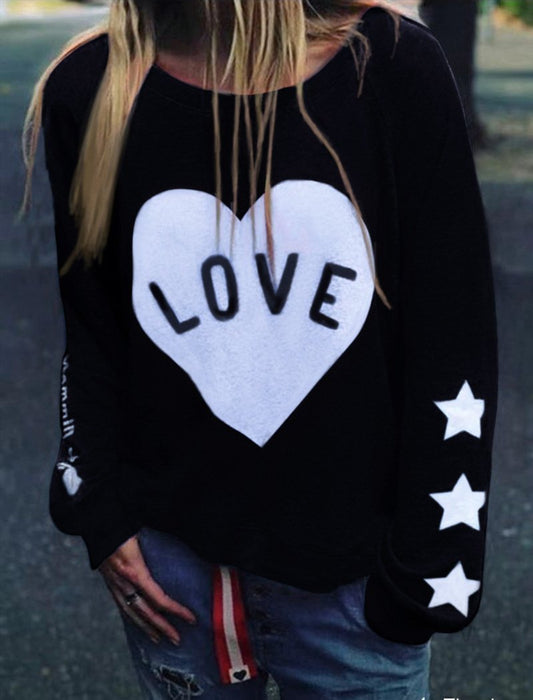 Loose Long Sleeve Round Neck Love Print T-Shirt - T-Shirts - INS | Online Fashion Free Shipping Clothing, Dresses, Tops, Shoes - 20-30 - 21/06/2021 - Category_T-Shirts