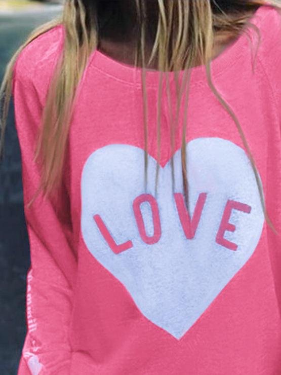 Loose Long Sleeve Round Neck Love Print T-Shirt - T-Shirts - INS | Online Fashion Free Shipping Clothing, Dresses, Tops, Shoes - 20-30 - 21/06/2021 - Category_T-Shirts