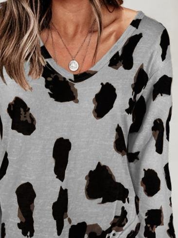 Loose Long Sleeve V-Neck Printed T-Shirt - T-Shirts - INS | Online Fashion Free Shipping Clothing, Dresses, Tops, Shoes - 10-20 - 22/06/2021 - Category_T-Shirts