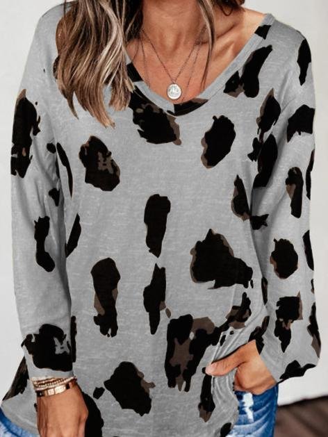 Loose Long Sleeve V-Neck Printed T-Shirt - T-Shirts - INS | Online Fashion Free Shipping Clothing, Dresses, Tops, Shoes - 10-20 - 22/06/2021 - Category_T-Shirts