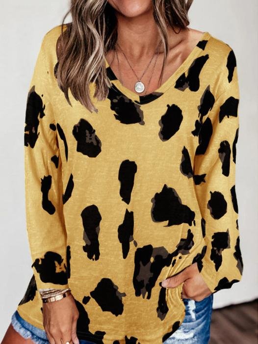 Loose Long Sleeve V-Neck Printed T-Shirt - T-Shirts - INS | Online Fashion Free Shipping Clothing, Dresses, Tops, Shoes - 10-20 - 22/06/2021 - Category_T-Shirts