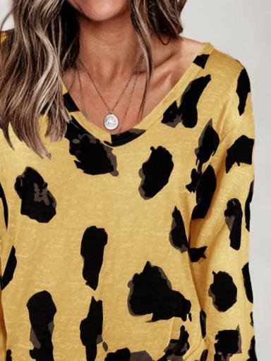 Loose Long Sleeve V-Neck Printed T-Shirt - T-Shirts - INS | Online Fashion Free Shipping Clothing, Dresses, Tops, Shoes - 10-20 - 22/06/2021 - Category_T-Shirts