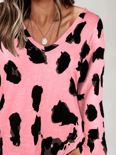 Loose Long Sleeve V-Neck Printed T-Shirt - T-Shirts - INS | Online Fashion Free Shipping Clothing, Dresses, Tops, Shoes - 10-20 - 22/06/2021 - Category_T-Shirts