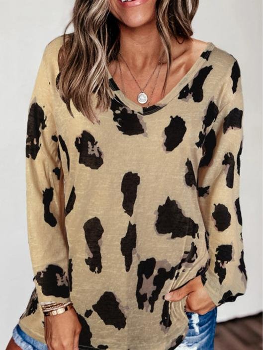 Loose Long Sleeve V-Neck Printed T-Shirt - T-Shirts - INS | Online Fashion Free Shipping Clothing, Dresses, Tops, Shoes - 10-20 - 22/06/2021 - Category_T-Shirts