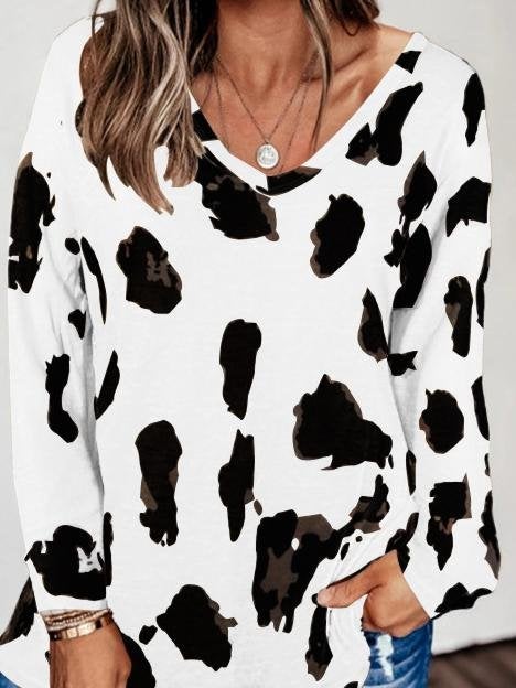 Loose Long Sleeve V-Neck Printed T-Shirt - T-Shirts - INS | Online Fashion Free Shipping Clothing, Dresses, Tops, Shoes - 10-20 - 22/06/2021 - Category_T-Shirts