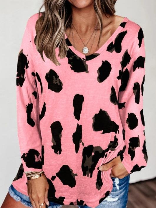 Loose Long Sleeve V-Neck Printed T-Shirt - T-Shirts - INS | Online Fashion Free Shipping Clothing, Dresses, Tops, Shoes - 10-20 - 22/06/2021 - Category_T-Shirts