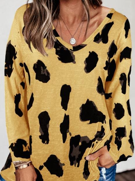 Loose Long Sleeve V-Neck Printed T-Shirt - T-Shirts - INS | Online Fashion Free Shipping Clothing, Dresses, Tops, Shoes - 10-20 - 22/06/2021 - Category_T-Shirts