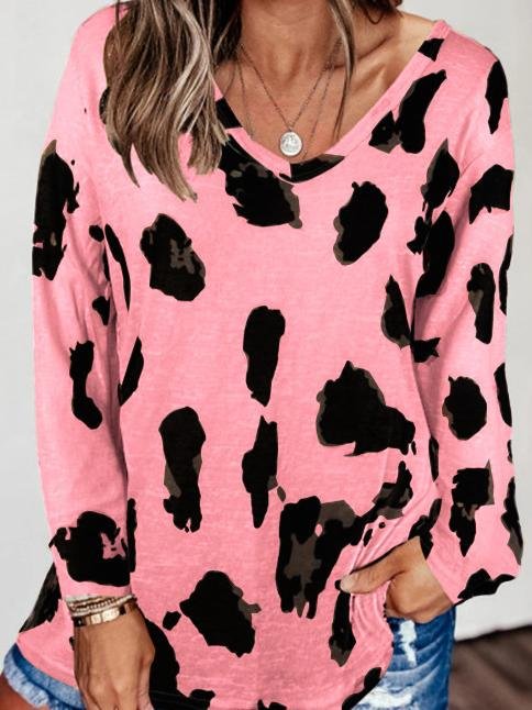 Loose Long Sleeve V-Neck Printed T-Shirt - T-Shirts - INS | Online Fashion Free Shipping Clothing, Dresses, Tops, Shoes - 10-20 - 22/06/2021 - Category_T-Shirts