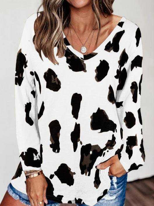 Loose Long Sleeve V-Neck Printed T-Shirt - T-Shirts - INS | Online Fashion Free Shipping Clothing, Dresses, Tops, Shoes - 10-20 - 22/06/2021 - Category_T-Shirts