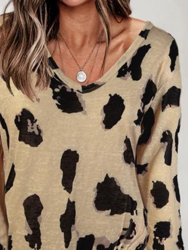 Loose Long Sleeve V-Neck Printed T-Shirt - T-Shirts - INS | Online Fashion Free Shipping Clothing, Dresses, Tops, Shoes - 10-20 - 22/06/2021 - Category_T-Shirts