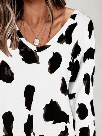 Loose Long Sleeve V-Neck Printed T-Shirt - T-Shirts - INS | Online Fashion Free Shipping Clothing, Dresses, Tops, Shoes - 10-20 - 22/06/2021 - Category_T-Shirts