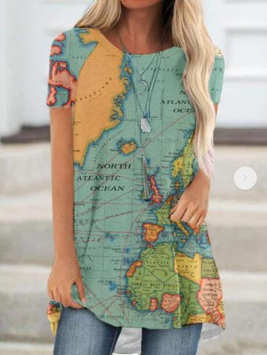 Loose Map Print Short-sleeved T-shirt - T-shirt - INS | Online Fashion Free Shipping Clothing, Dresses, Tops, Shoes - 02/06/2021 - Color_Green - LXQ