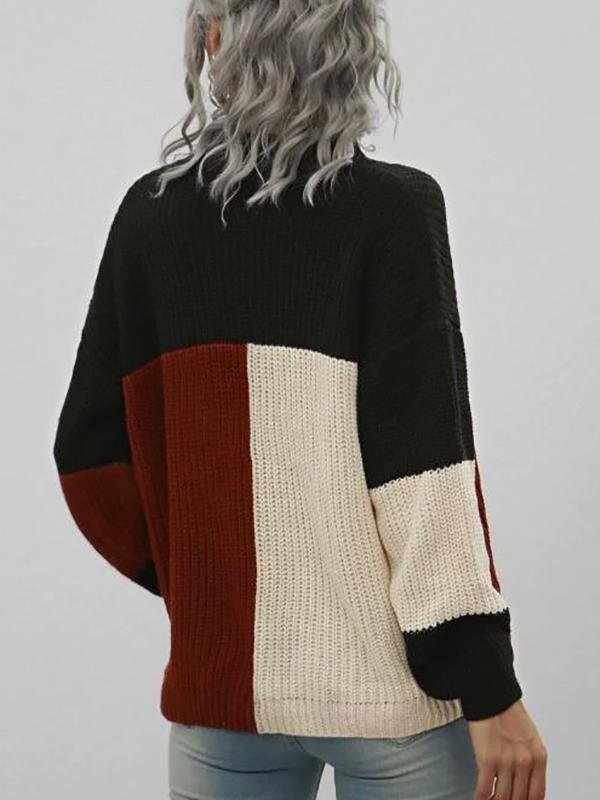 Loose Mock Neck Colorblock Sweater - Sweaters - INS | Online Fashion Free Shipping Clothing, Dresses, Tops, Shoes - 02/08/2021 - Autumn - Casual