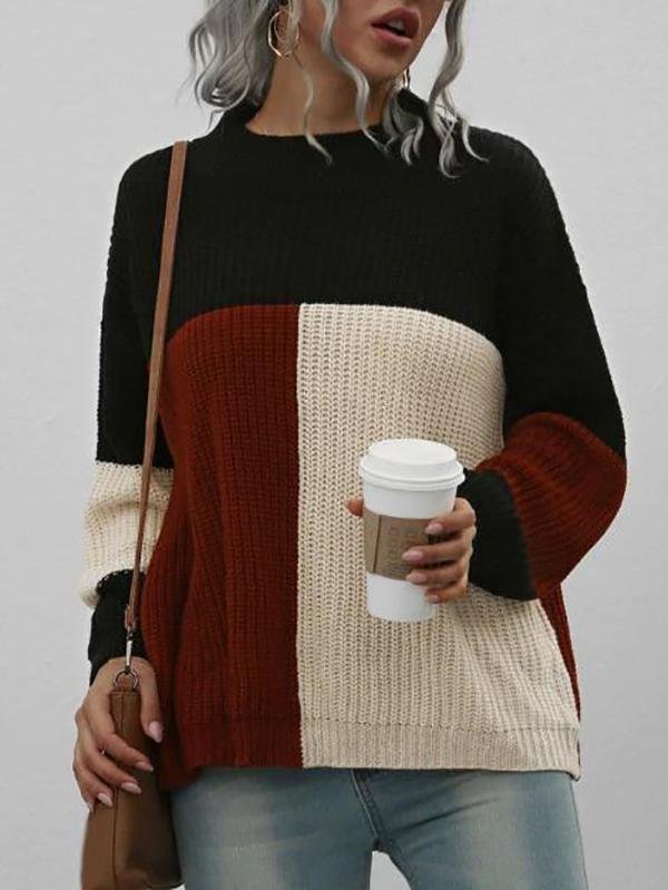 Loose Mock Neck Colorblock Sweater - Sweaters - INS | Online Fashion Free Shipping Clothing, Dresses, Tops, Shoes - 02/08/2021 - Autumn - Casual