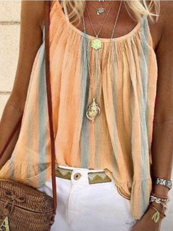 Loose Multicolor Striped Print Tank Tops - Tanks Tops - INS | Online Fashion Free Shipping Clothing, Dresses, Tops, Shoes - 10-20 - 30/07/2021 - Category_Tank Tops