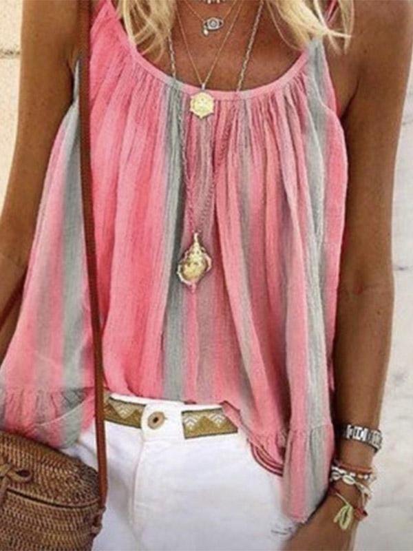 Loose Multicolor Striped Print Tank Tops - Tanks Tops - INS | Online Fashion Free Shipping Clothing, Dresses, Tops, Shoes - 10-20 - 30/07/2021 - Category_Tank Tops