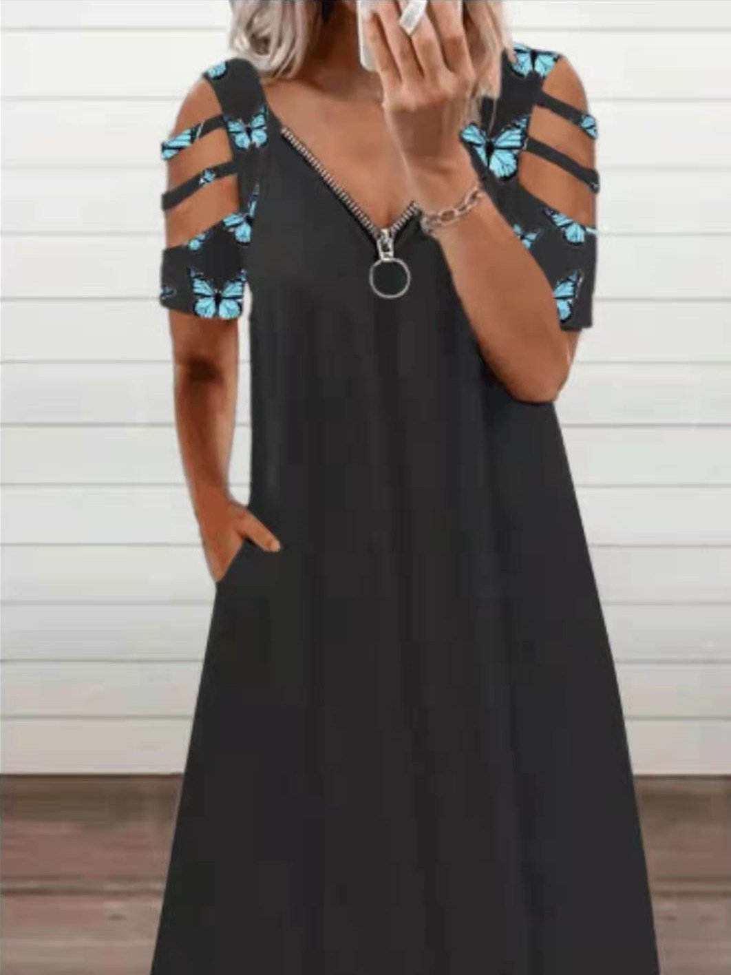 Loose Off-the-shoulder Short-sleeved Dress - Midi Dresses - INS | Online Fashion Free Shipping Clothing, Dresses, Tops, Shoes - 09/06/2021 - Color_Blue - Color_Brown