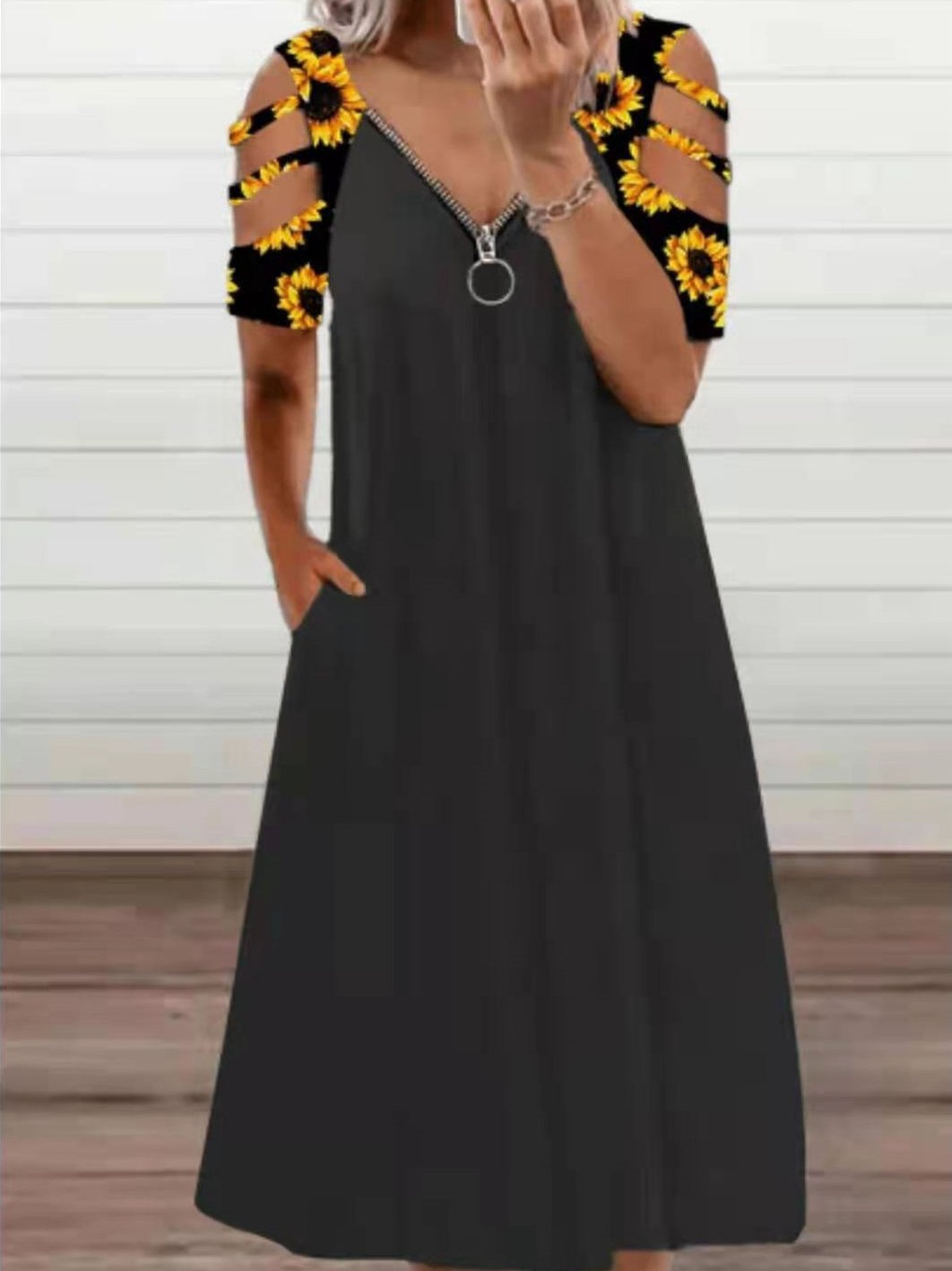 Loose Off-the-shoulder Short-sleeved Dress - Midi Dresses - INS | Online Fashion Free Shipping Clothing, Dresses, Tops, Shoes - 09/06/2021 - Color_Blue - Color_Brown