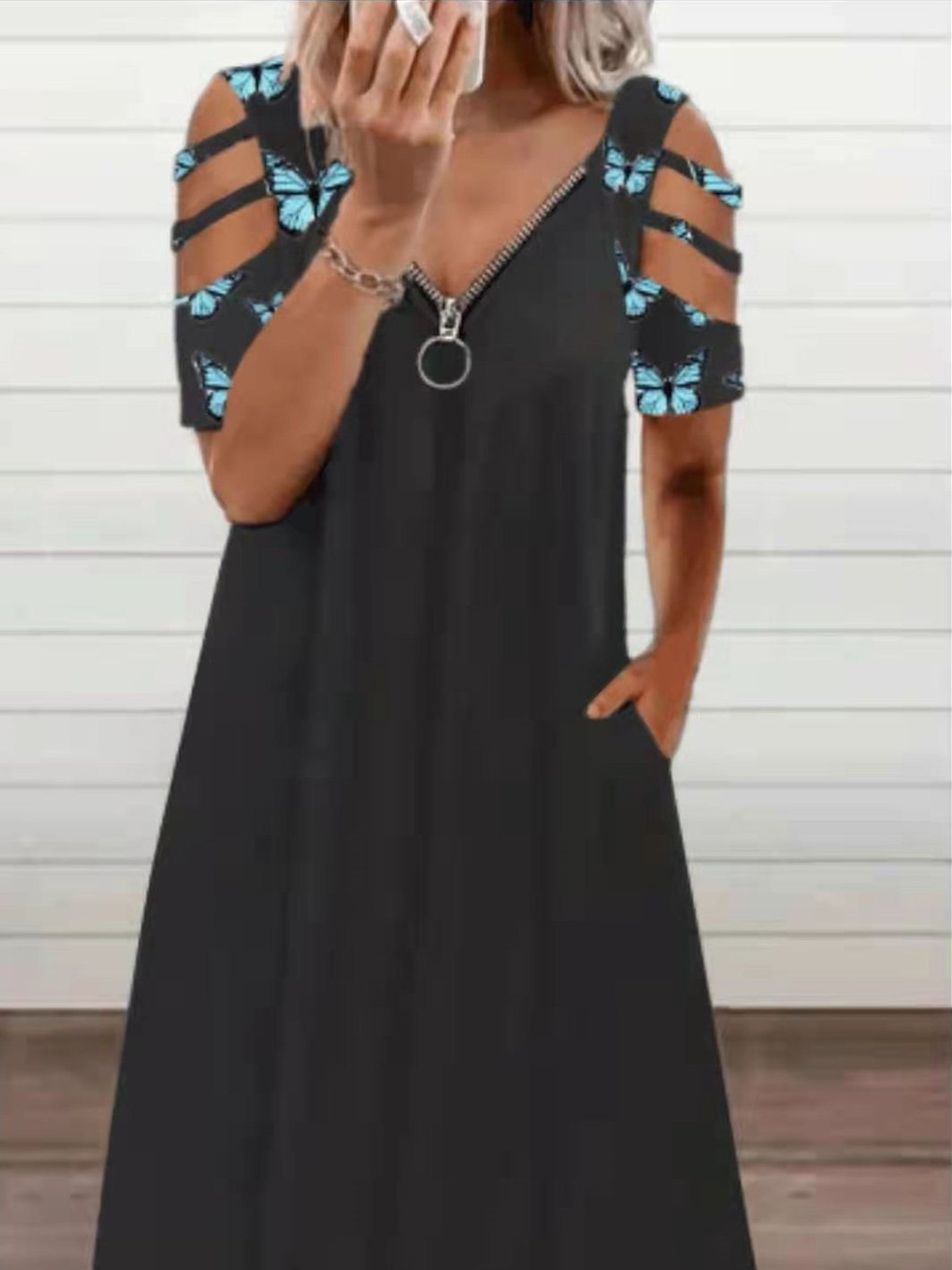 Loose Off-the-shoulder Short-sleeved Dress - Midi Dresses - INS | Online Fashion Free Shipping Clothing, Dresses, Tops, Shoes - 09/06/2021 - Color_Blue - Color_Brown