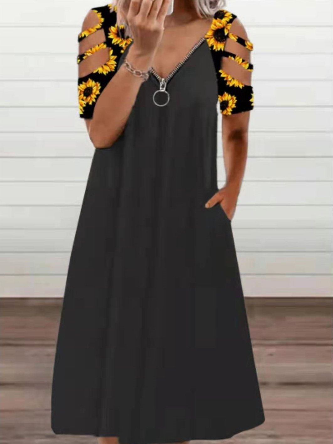 Loose Off-the-shoulder Short-sleeved Dress - Midi Dresses - INS | Online Fashion Free Shipping Clothing, Dresses, Tops, Shoes - 09/06/2021 - Color_Blue - Color_Brown