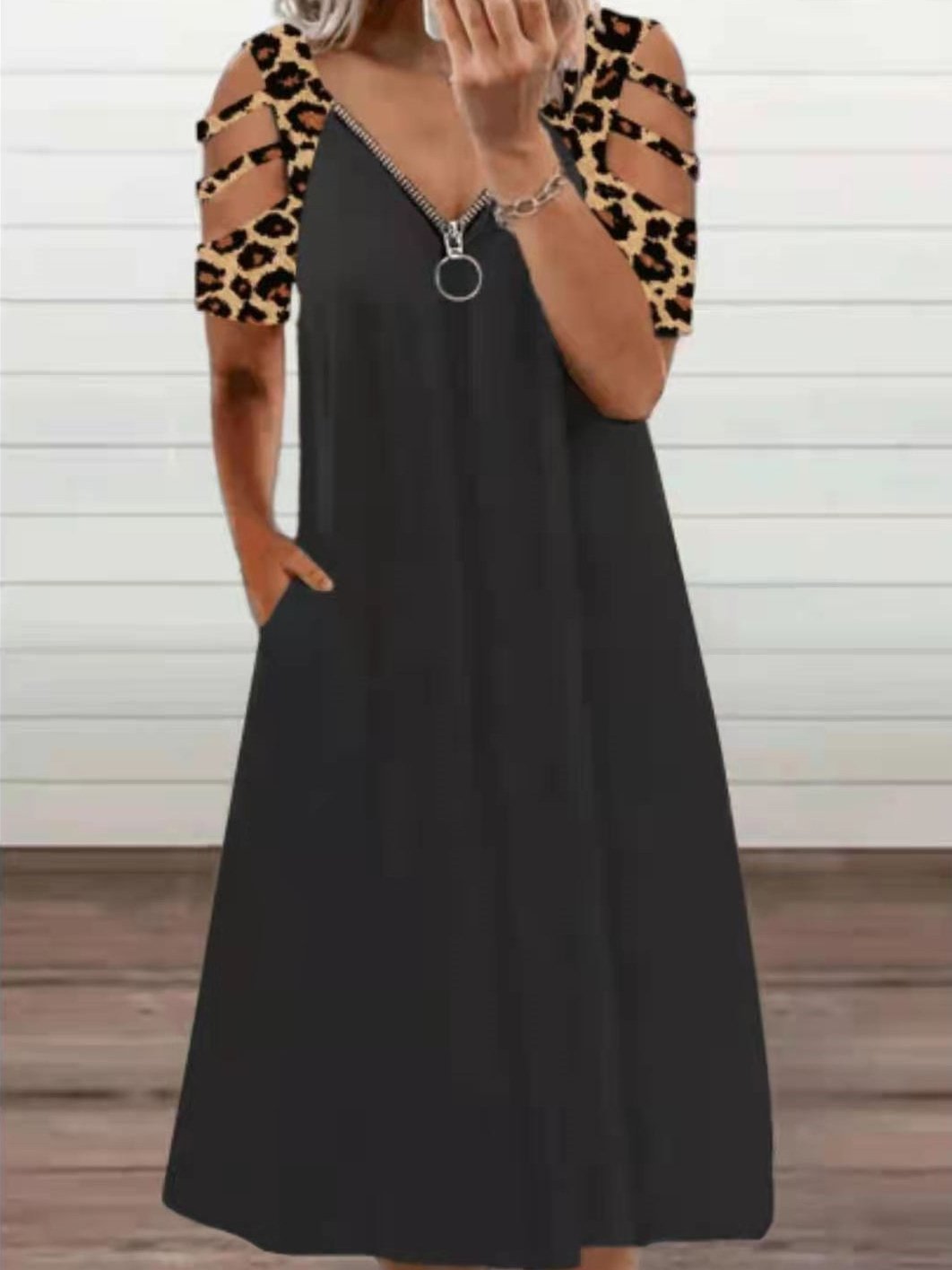 Loose Off-the-shoulder Short-sleeved Dress - Midi Dresses - INS | Online Fashion Free Shipping Clothing, Dresses, Tops, Shoes - 09/06/2021 - Color_Blue - Color_Brown