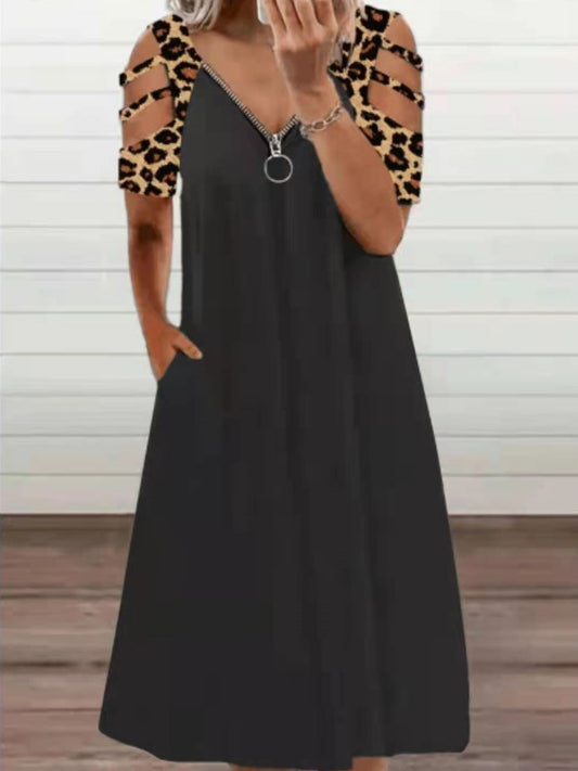 Loose Off-the-shoulder Short-sleeved Dress - Midi Dresses - INS | Online Fashion Free Shipping Clothing, Dresses, Tops, Shoes - 09/06/2021 - Color_Blue - Color_Brown