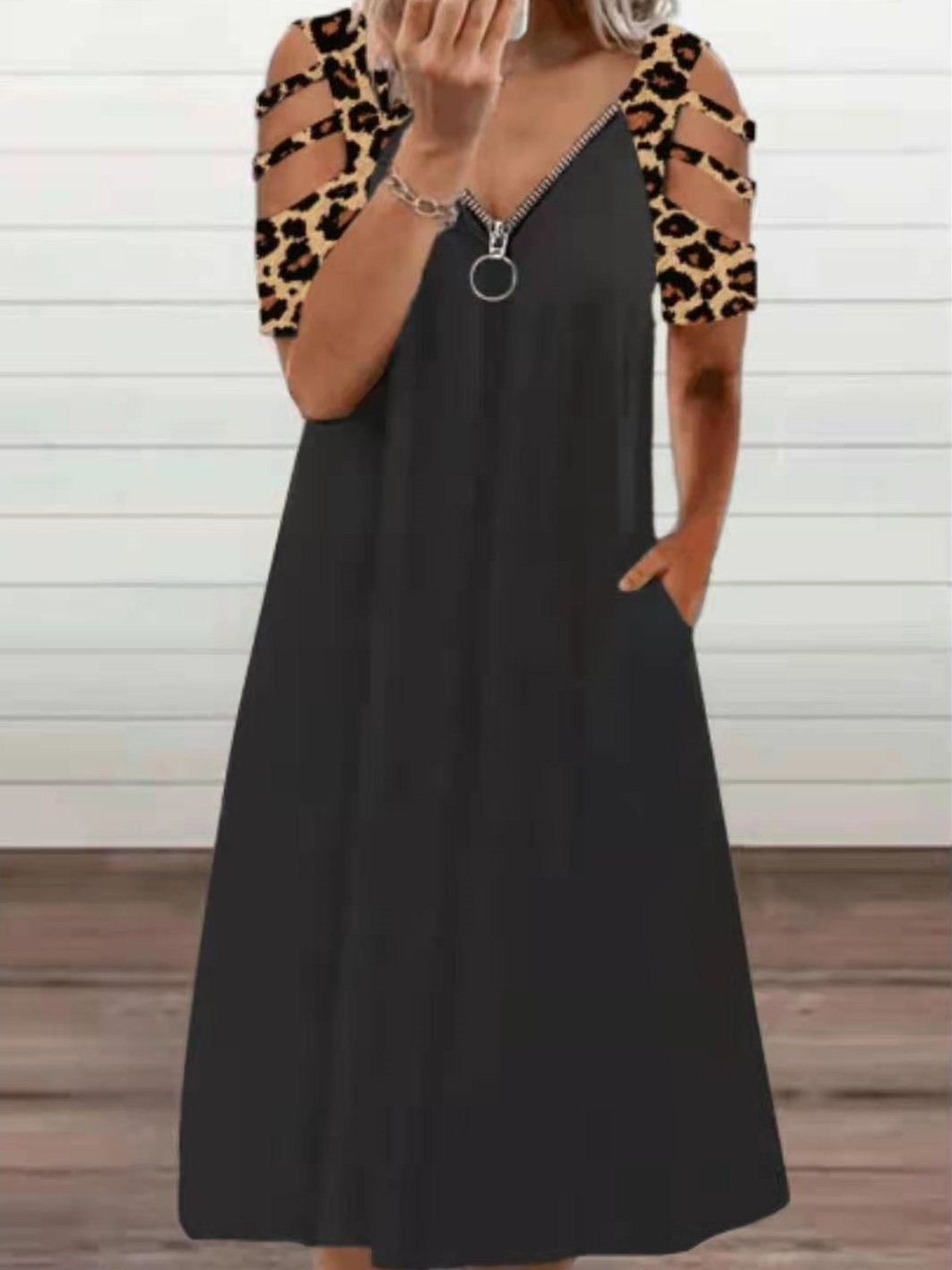 Loose Off-the-shoulder Short-sleeved Dress - Midi Dresses - INS | Online Fashion Free Shipping Clothing, Dresses, Tops, Shoes - 09/06/2021 - Color_Blue - Color_Brown