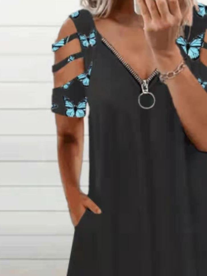 Loose Off-the-shoulder Short-sleeved Dress - Midi Dresses - INS | Online Fashion Free Shipping Clothing, Dresses, Tops, Shoes - 09/06/2021 - Color_Blue - Color_Brown