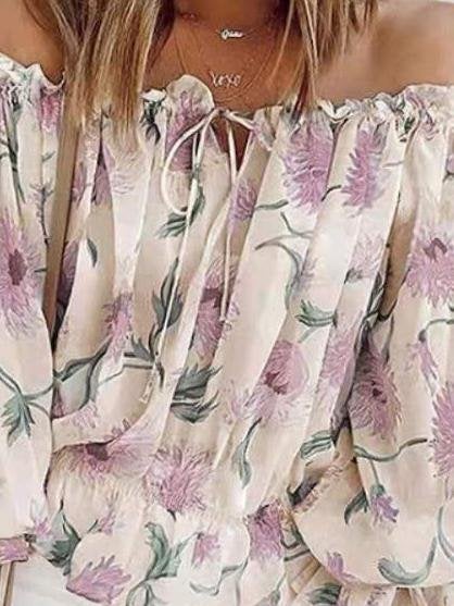 Loose One-neck Floral Print Shirt - Blouses - INS | Online Fashion Free Shipping Clothing, Dresses, Tops, Shoes - 11/06/2021 - BLO2106110092 - Blouses