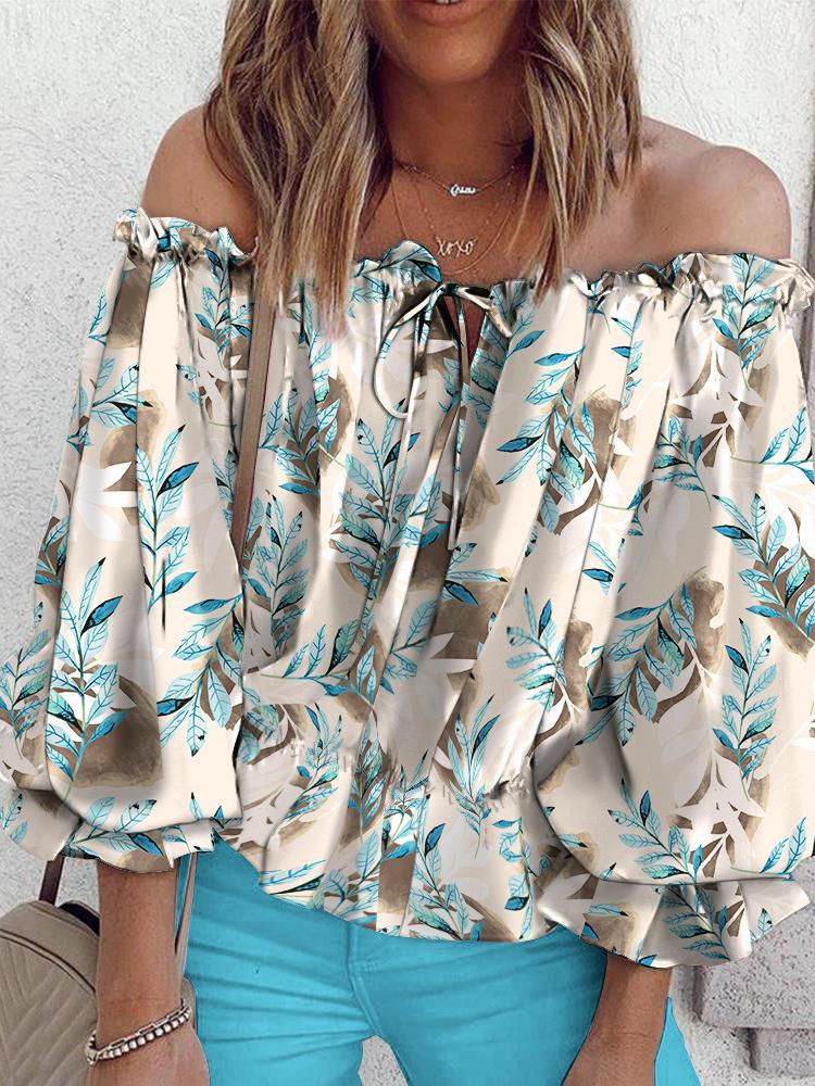 Loose One-neck Floral Print Shirt - Blouses - INS | Online Fashion Free Shipping Clothing, Dresses, Tops, Shoes - 11/06/2021 - BLO2106110092 - Blouses