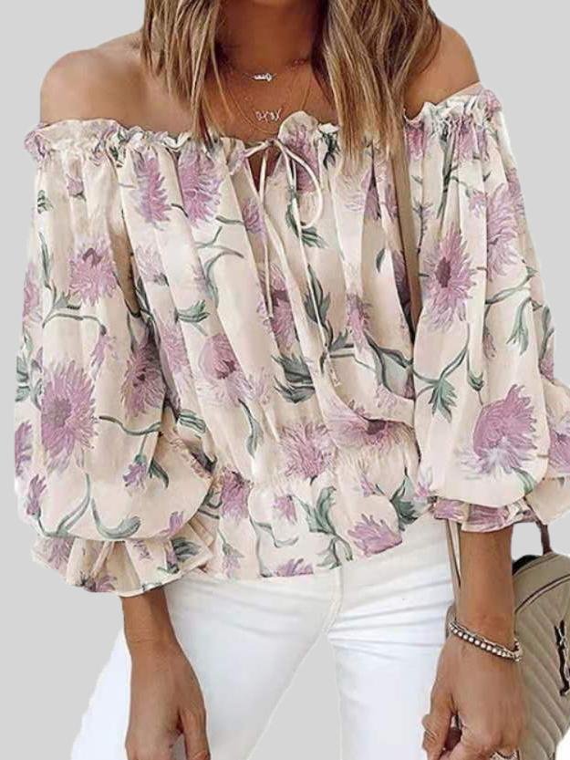 Loose One-neck Floral Print Shirt - Blouses - INS | Online Fashion Free Shipping Clothing, Dresses, Tops, Shoes - 11/06/2021 - BLO2106110092 - Blouses