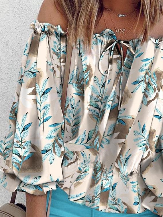 Loose One-neck Floral Print Shirt - Blouses - INS | Online Fashion Free Shipping Clothing, Dresses, Tops, Shoes - 11/06/2021 - BLO2106110092 - Blouses