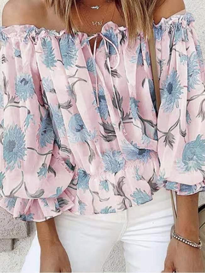 Loose One-neck Floral Print Shirt - Blouses - INS | Online Fashion Free Shipping Clothing, Dresses, Tops, Shoes - 11/06/2021 - BLO2106110092 - Blouses