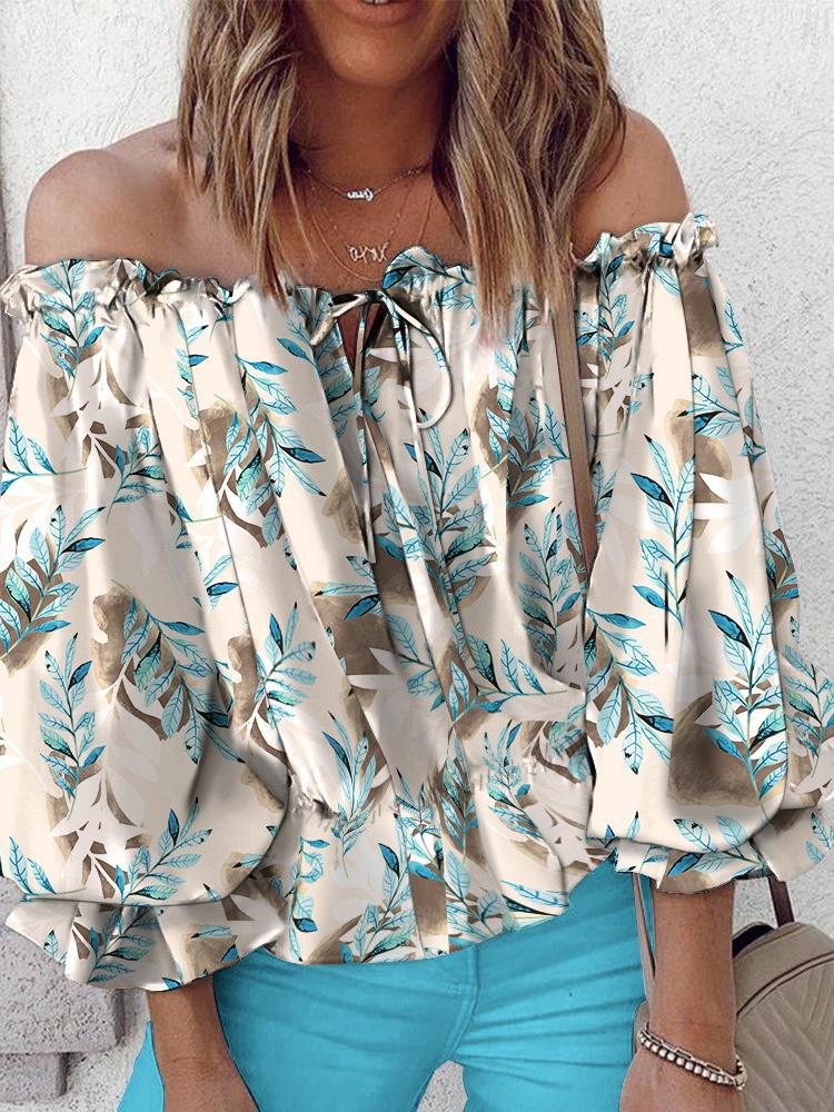 Loose One-neck Floral Print Shirt - Blouses - INS | Online Fashion Free Shipping Clothing, Dresses, Tops, Shoes - 11/06/2021 - BLO2106110092 - Blouses