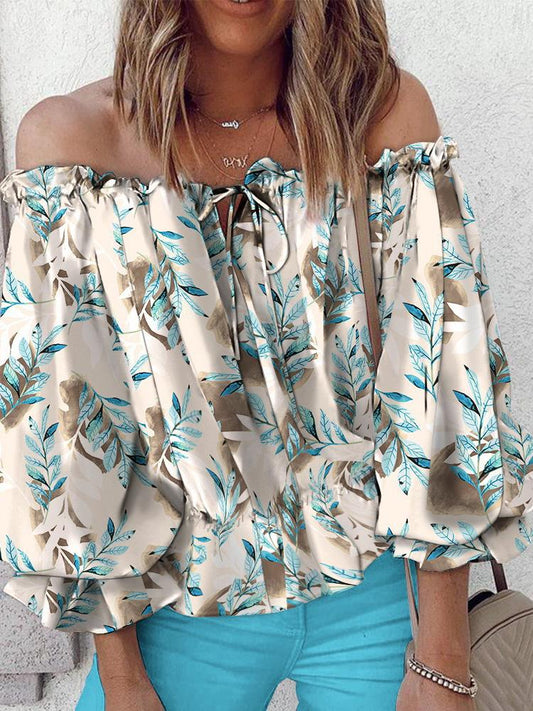 Loose One-neck Floral Print Shirt - Blouses - INS | Online Fashion Free Shipping Clothing, Dresses, Tops, Shoes - 11/06/2021 - BLO2106110092 - Blouses