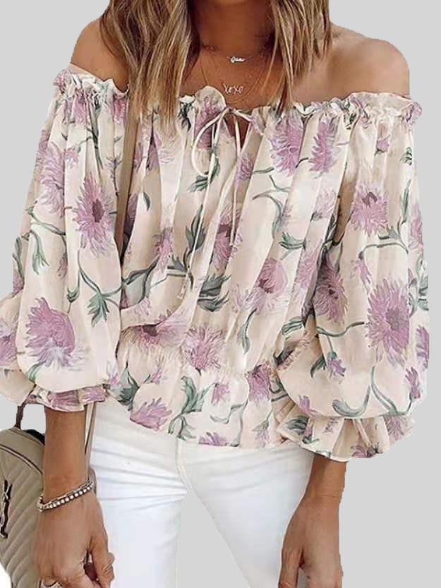 Loose One-neck Floral Print Shirt - Blouses - INS | Online Fashion Free Shipping Clothing, Dresses, Tops, Shoes - 11/06/2021 - BLO2106110092 - Blouses