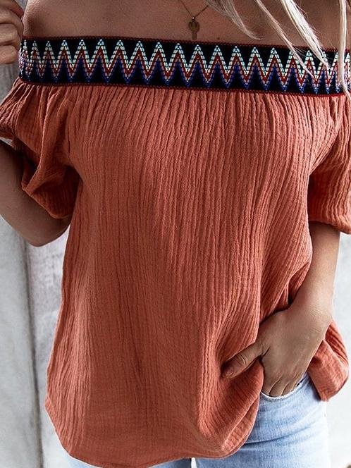 Loose One Neck Off Shoulder Short Sleeve T-Shirts - T-Shirts - INS | Online Fashion Free Shipping Clothing, Dresses, Tops, Shoes - 05/07/2021 - 20-30 - Category_T-Shirts