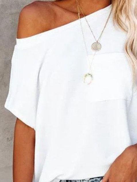 Loose Pocket Solid Off-shoulder T-shirt - T-shirts - INS | Online Fashion Free Shipping Clothing, Dresses, Tops, Shoes - 20-30 - 28/06/2021 - color-white