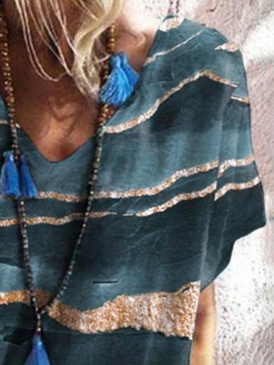 Loose Print Short Sleeve V Neck T-shirt - T-shirts - INS | Online Fashion Free Shipping Clothing, Dresses, Tops, Shoes - 03/07/2021 - 10-20 - color-blue