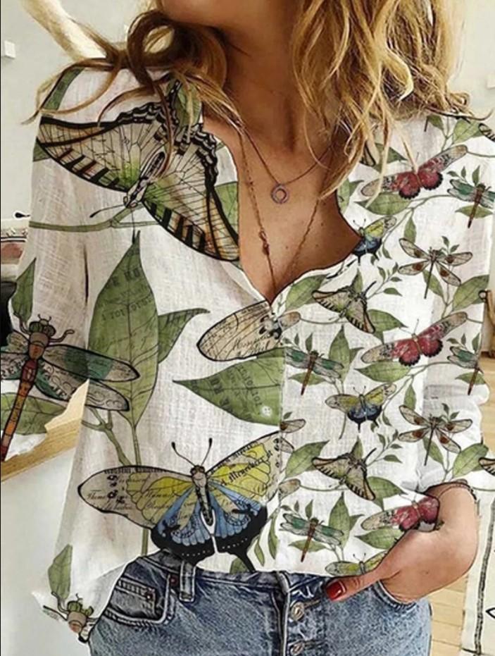 Loose Printed Buttons Long Sleeve Blouses - Blouses - INS | Online Fashion Free Shipping Clothing, Dresses, Tops, Shoes - 08/07/2021 - 20-30 - BLO2107081173