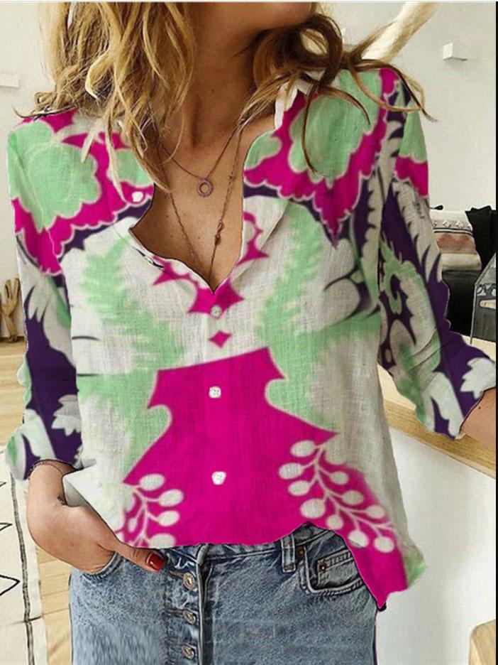Loose Printed Buttons Long Sleeve Blouses - Blouses - INS | Online Fashion Free Shipping Clothing, Dresses, Tops, Shoes - 08/07/2021 - 20-30 - BLO2107081173