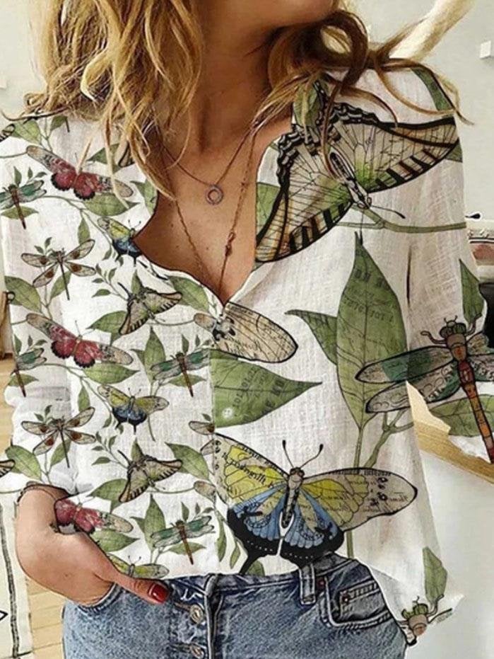 Loose Printed Buttons Long Sleeve Blouses - Blouses - INS | Online Fashion Free Shipping Clothing, Dresses, Tops, Shoes - 08/07/2021 - 20-30 - BLO2107081173