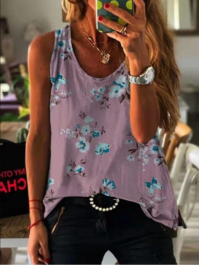 Loose Printed Crew Neck Tank Tops - Tank Tops - INS | Online Fashion Free Shipping Clothing, Dresses, Tops, Shoes - 10-20 - 19/07/2021 - Category_Tank Tops