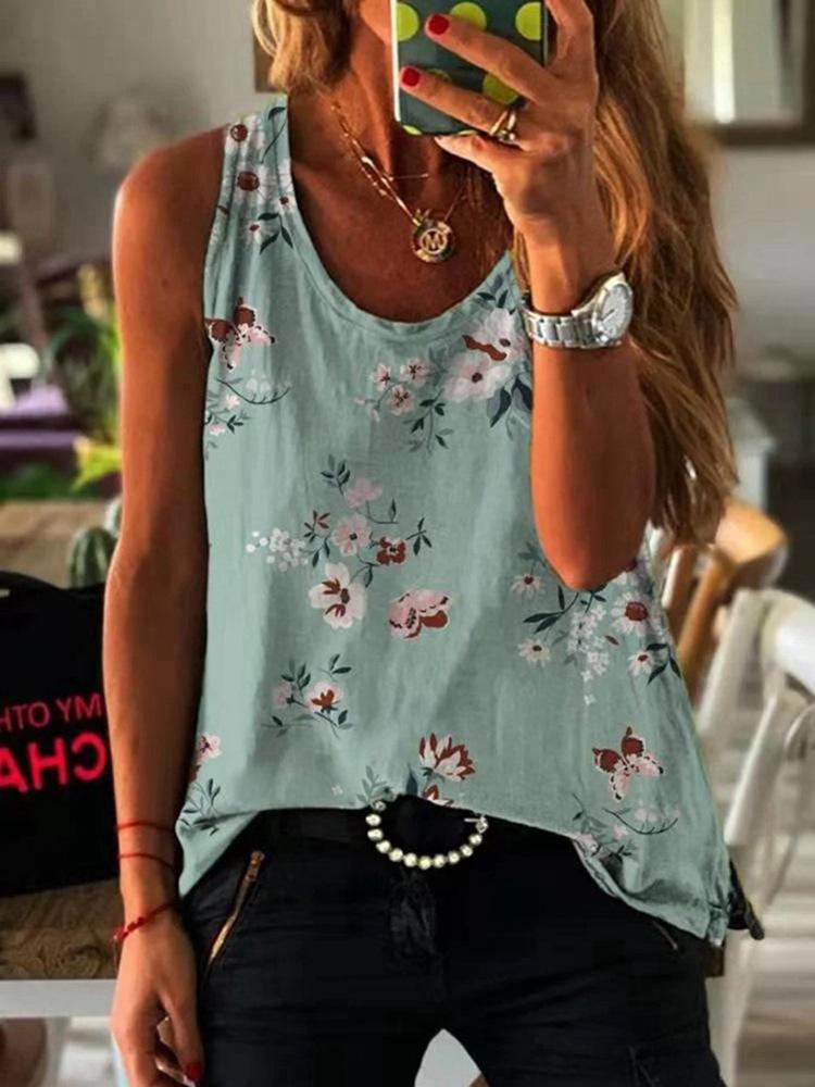 Loose Printed Crew Neck Tank Tops - Tank Tops - INS | Online Fashion Free Shipping Clothing, Dresses, Tops, Shoes - 10-20 - 19/07/2021 - Category_Tank Tops