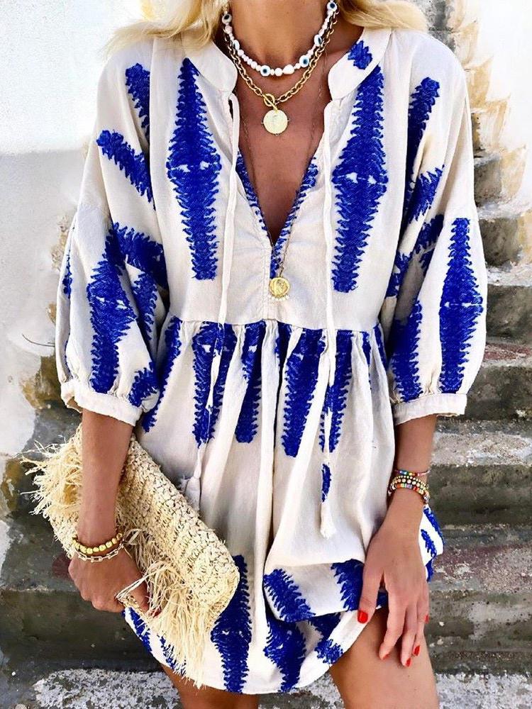 Loose Printed Long Sleeve Retro Dress - Mini Dresses - INS | Online Fashion Free Shipping Clothing, Dresses, Tops, Shoes - 19/06/2021 - 30-40 - Category_Mini Dresses