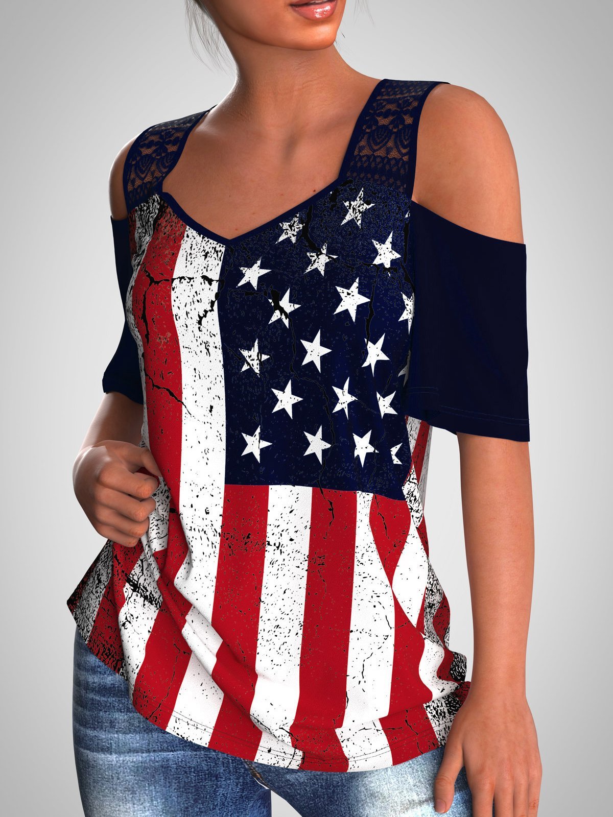 Loose Printed Off-the-shoulder Short Sleeve T-shirt - T Shirts - INS | Online Fashion Free Shipping Clothing, Dresses, Tops, Shoes - 05/22/2021 - Category_T Shirts - Color_Multicolor