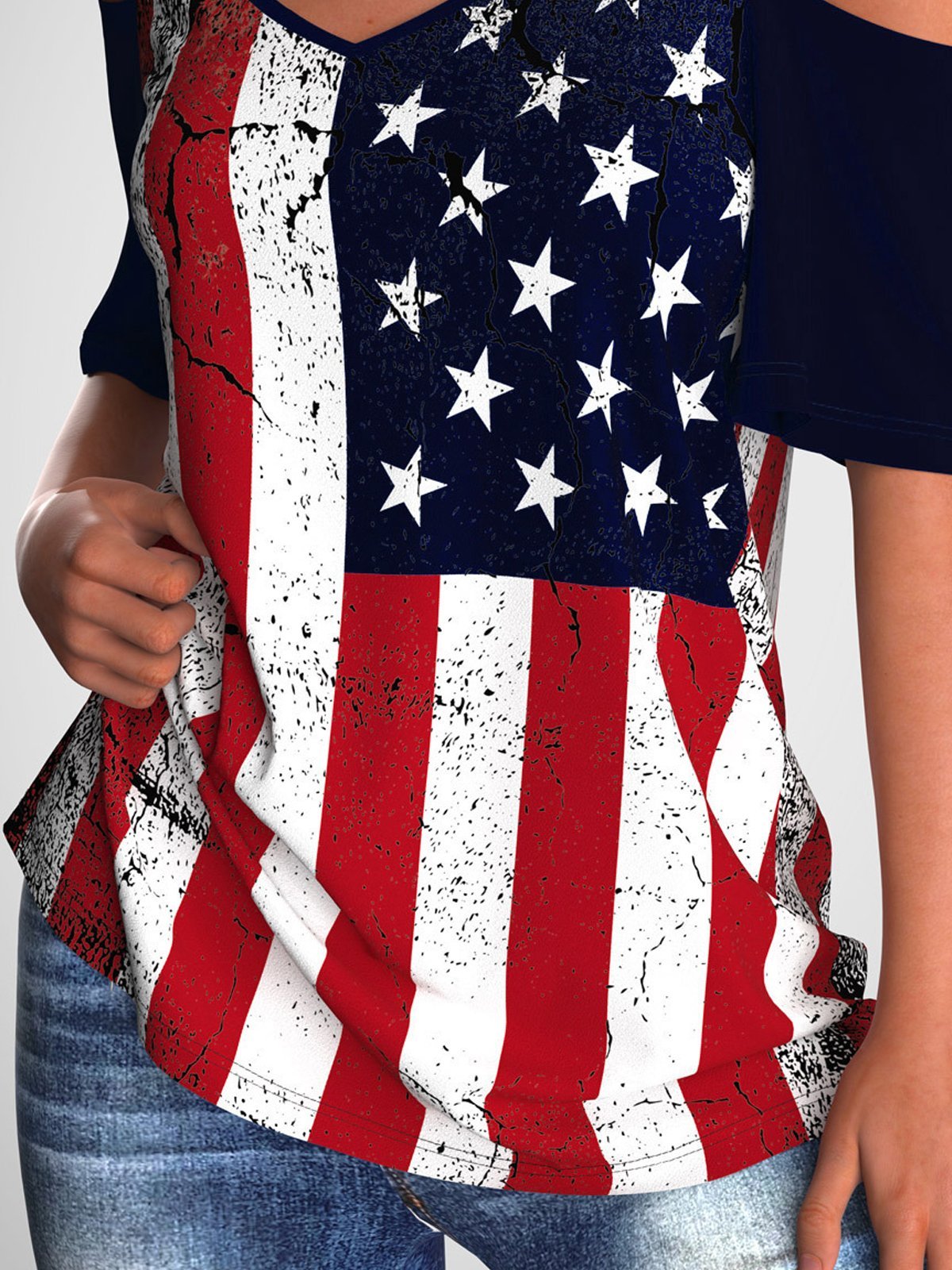 Loose Printed Off-the-shoulder Short Sleeve T-shirt - T Shirts - INS | Online Fashion Free Shipping Clothing, Dresses, Tops, Shoes - 05/22/2021 - Category_T Shirts - Color_Multicolor